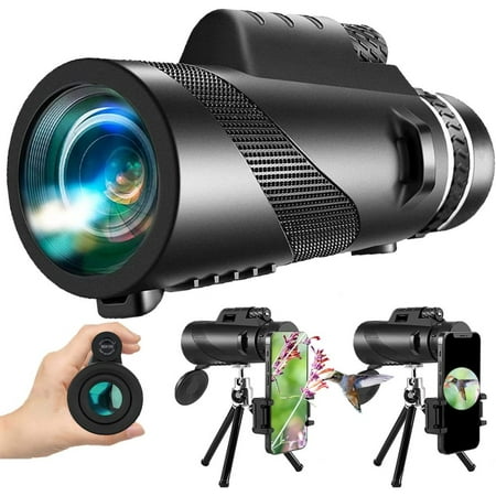 80x100 Monocular Telescope High Powered for Smartphone Low Night Vision Monoculars for Adults High Definition Monocular Telescope for Stargazing Hunting Wildlife Bird Watching Travel Camping Hiking