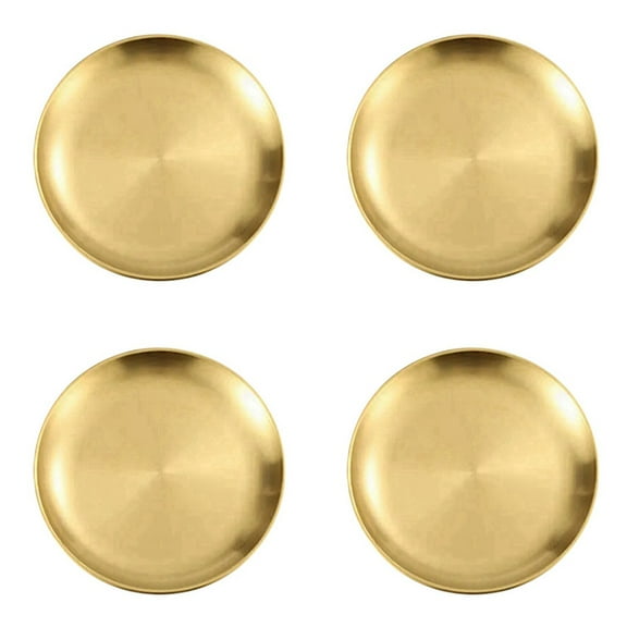 4X Stainless Steel Round Plate Camping Dishes Rust-Proof Stackable Food Serving Plate 14cm