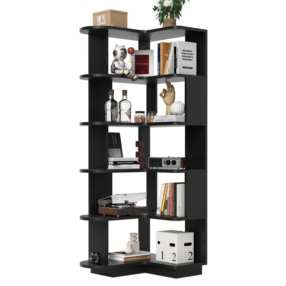 5-Tier Corner Bookshelf,L-Shaped Bookcase Freestanding Storage Shelf & Display Stand for Living Room, Office, Bedroom
