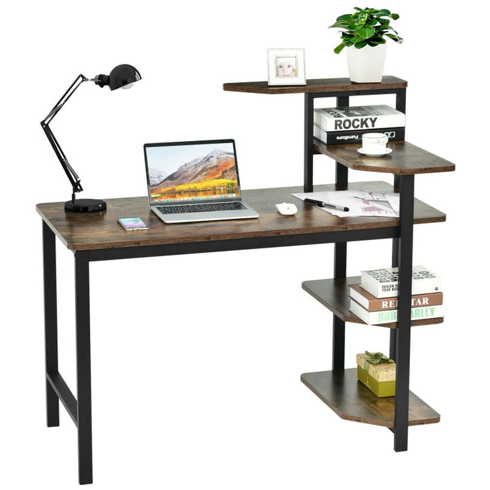 GVN Computer Desk Writing Study Table with Storage Shelves Home Office Rustic Brown-Rustic Brown, Desk for Bedroom, Gaming Computer Desks for Study,Working,Writing GVN Computer Desk Writing Study Table with Storage Shelves Home Office Rustic Brown-Rustic Brown, Desk for Bedroom, Gaming Computer Desks for Study,Working,Writing