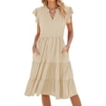 thumbnail image 3 of Women'S Summer Dress V Neck Short Sleeve Midi Sundress Flowy Tiered Beach Dresses with Pockets Color L, 3 of 9