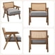 thumbnail image 2 of Yeshouse Sillón moderno de mediados de siglo con respaldo de ratán, patas de madera y tapizado de lino. Cómodos sillones tapizados para sala de estar, dormitorio y oficina, 2 of 8