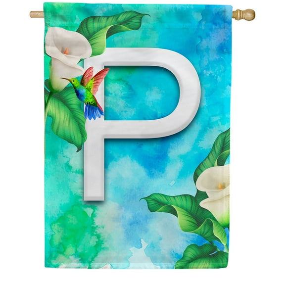 America Forever Summer Flowers Birds Monogram House Flag Letter P 28 x 40 inches Hummingbird Calla Lily Spring Floral Double Sided Vertical Outdoor Yard Lawn Decorative White Floral House Flag