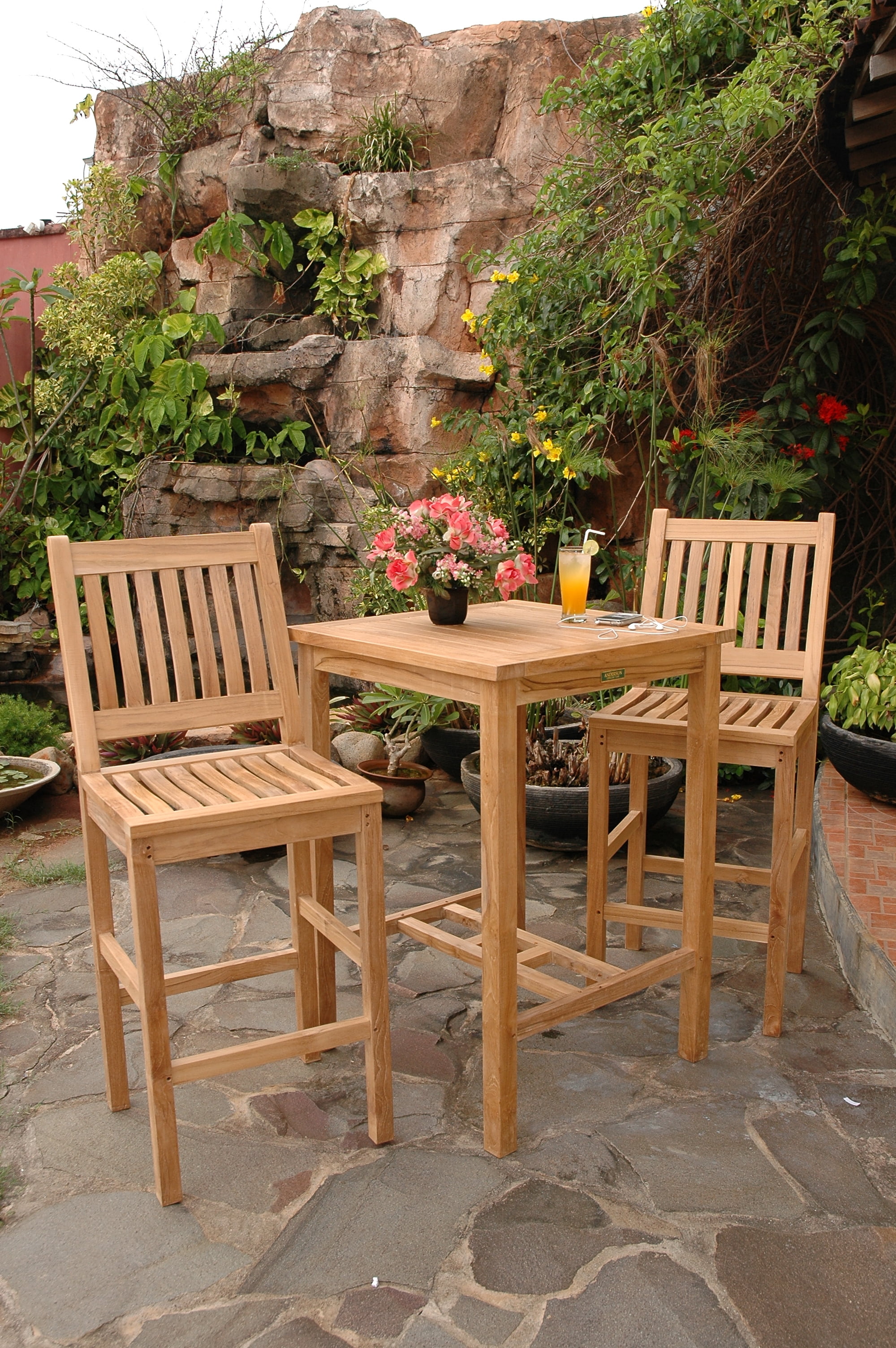 teak bistro set on Anderson Teak Bahama Avalon 3 Pieces Square Bar Set Walmart Com Walmart Com