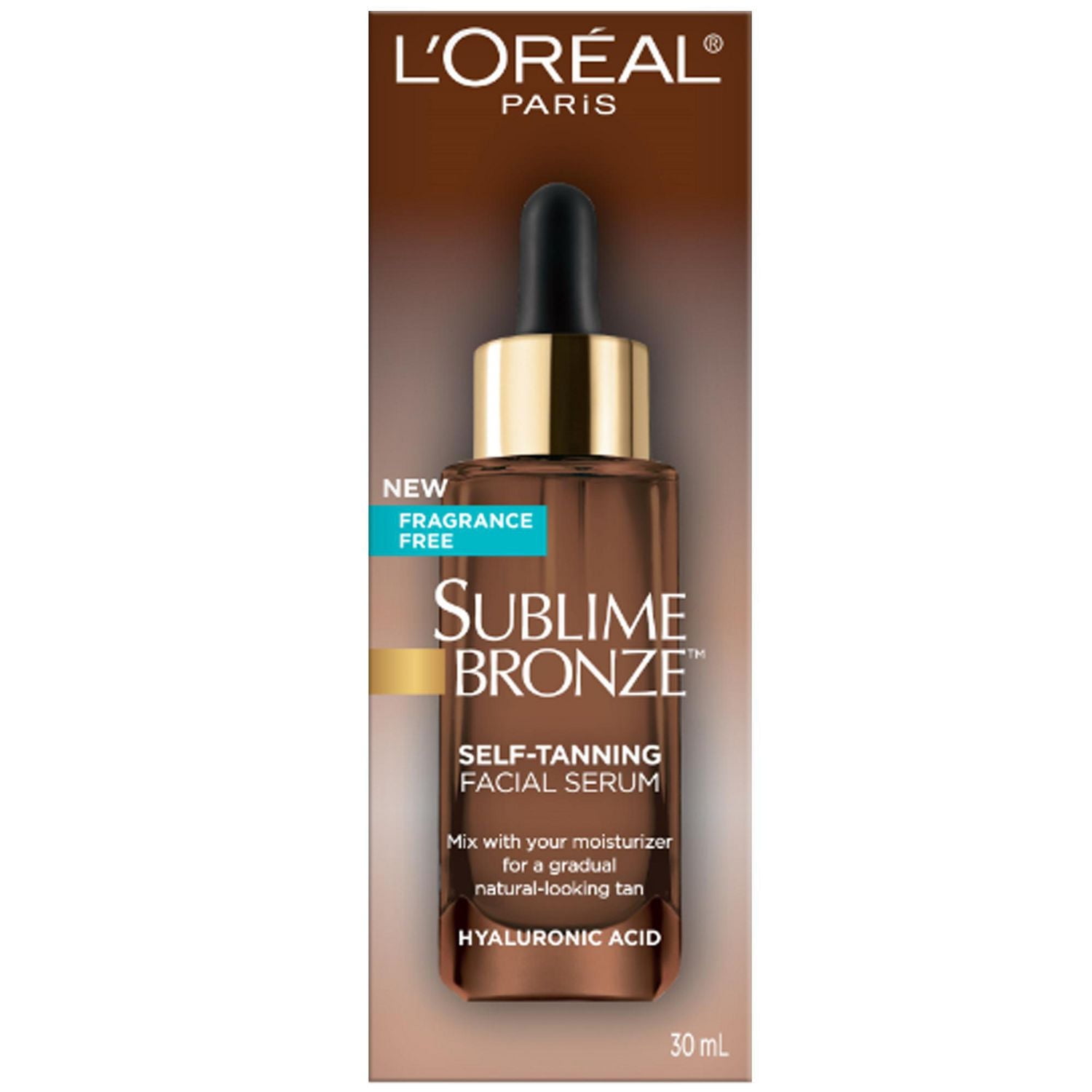 L'Oreal Paris Sublime Bronze Self Tanning Drops Face Serum with Hyaluronic Acid, Fragrance Free, Natural Tan, 30 mL