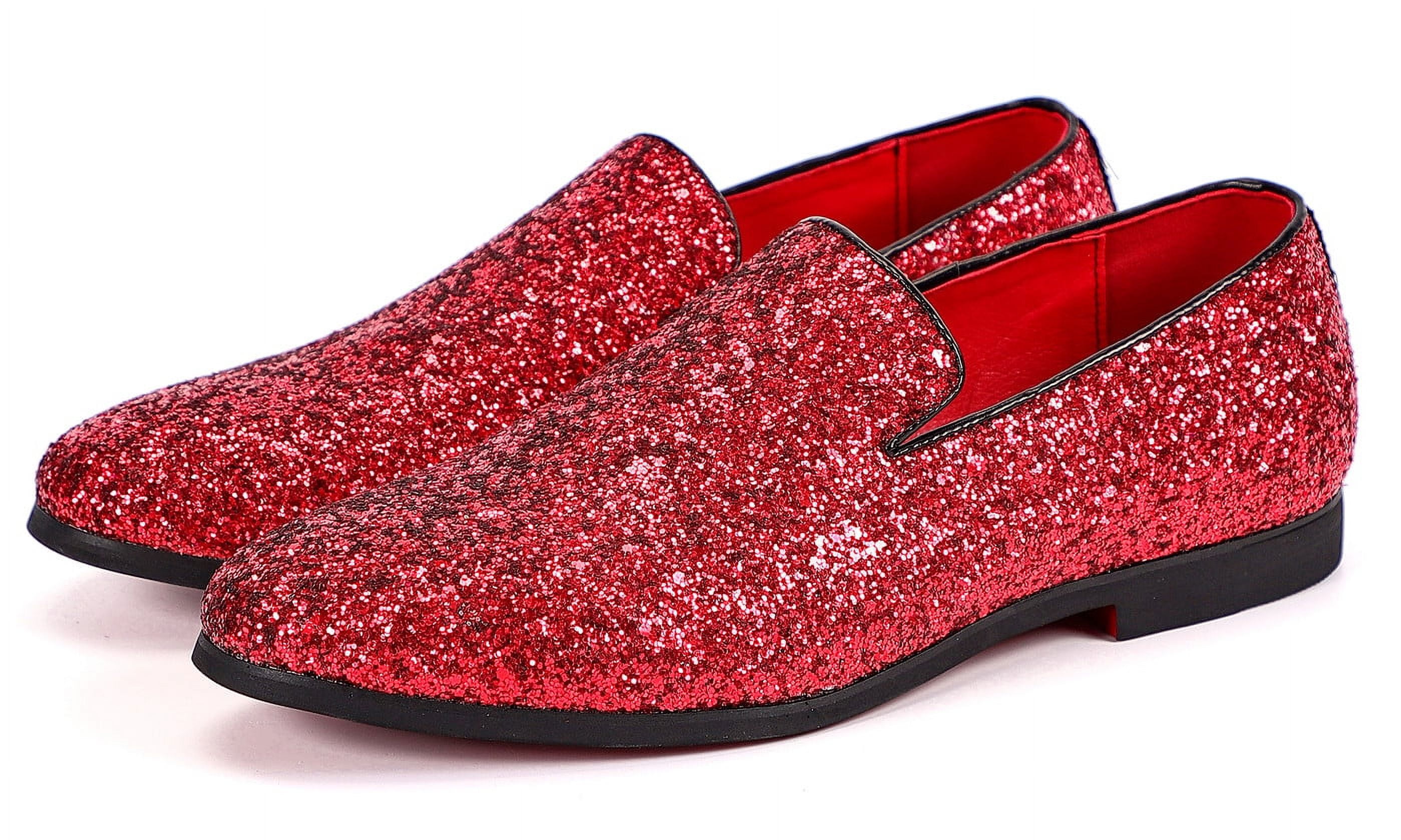 Santimon Men Glitter Loafers, Slip On Dress Shoes, Formal Shoes, Red, 9.5  US - Walmart.com