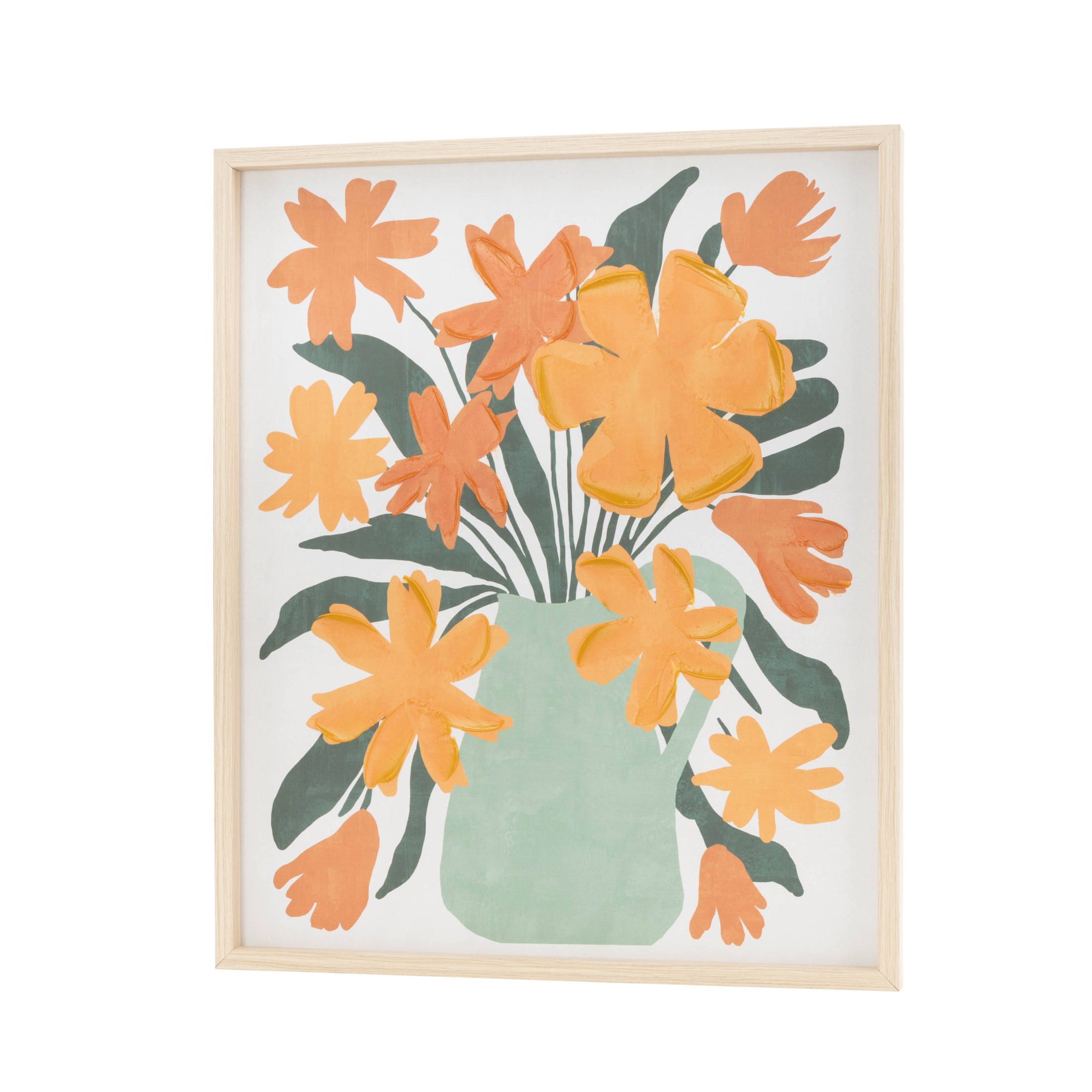 24" x 20" Floral Framed Wall Art with Green Leaves and Vase, by DecMode