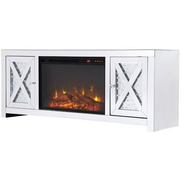 Elegant Decor Modern 2 Door 59 Clear Mirrored Crystal Fireplace Tv Stand Com Elegant Decor Modern 2 Door 59 Clear, Mirrored Console Table With Fireplace