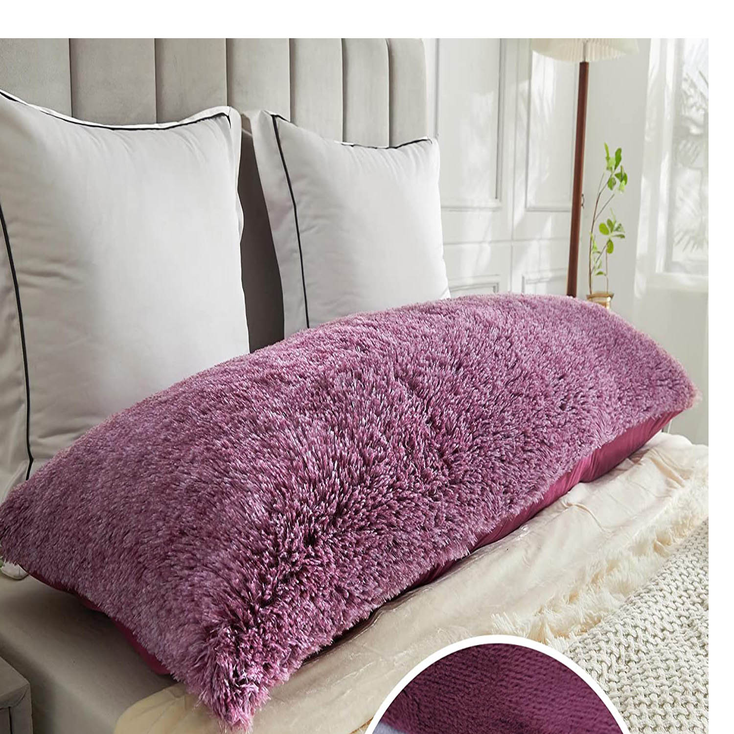 Fluffy Body Pillow Cover with Zipper Closure,Faux Fur Body Pillowcase