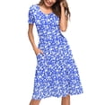 thumbnail image 2 of TARAINYA Women Summer Short Sleeve Empire Waist Dresses A-Line Floral Print Midi Dress Pleated Loose Fit Swing Sundress with Pockets, 2 of 7