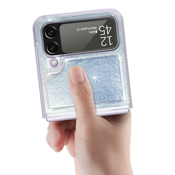 Glitter Phone Case for Galaxy Z Flip 4, Sparkling Leather Back Cover Protector Case PC Hard Shockproof Protection Cover Shell Compatible with Samsung Galaxy Z Flip 4 5G,Gray