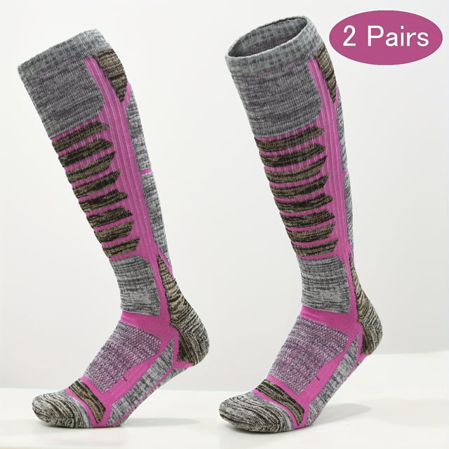 2 pares de calcetines de compresión hasta la rodilla, calcetines deportivos térmicos de invierno antideslizantes, cálidos y cómodos, adecuados para esquí, senderismo y snowboard