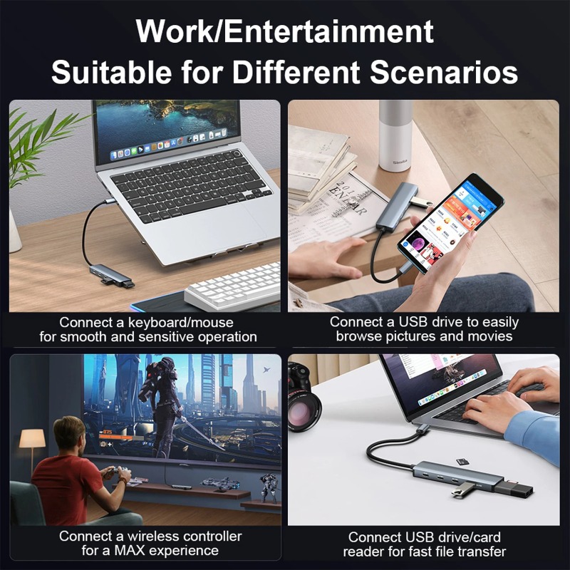 USB C Type-C Hub 5 in 1 Multiple USB3.2 Hub 10Gbps USB-A & USB-C Splitter for Laptop Desktop PC with 5-Port Power Delivery (15CM)
