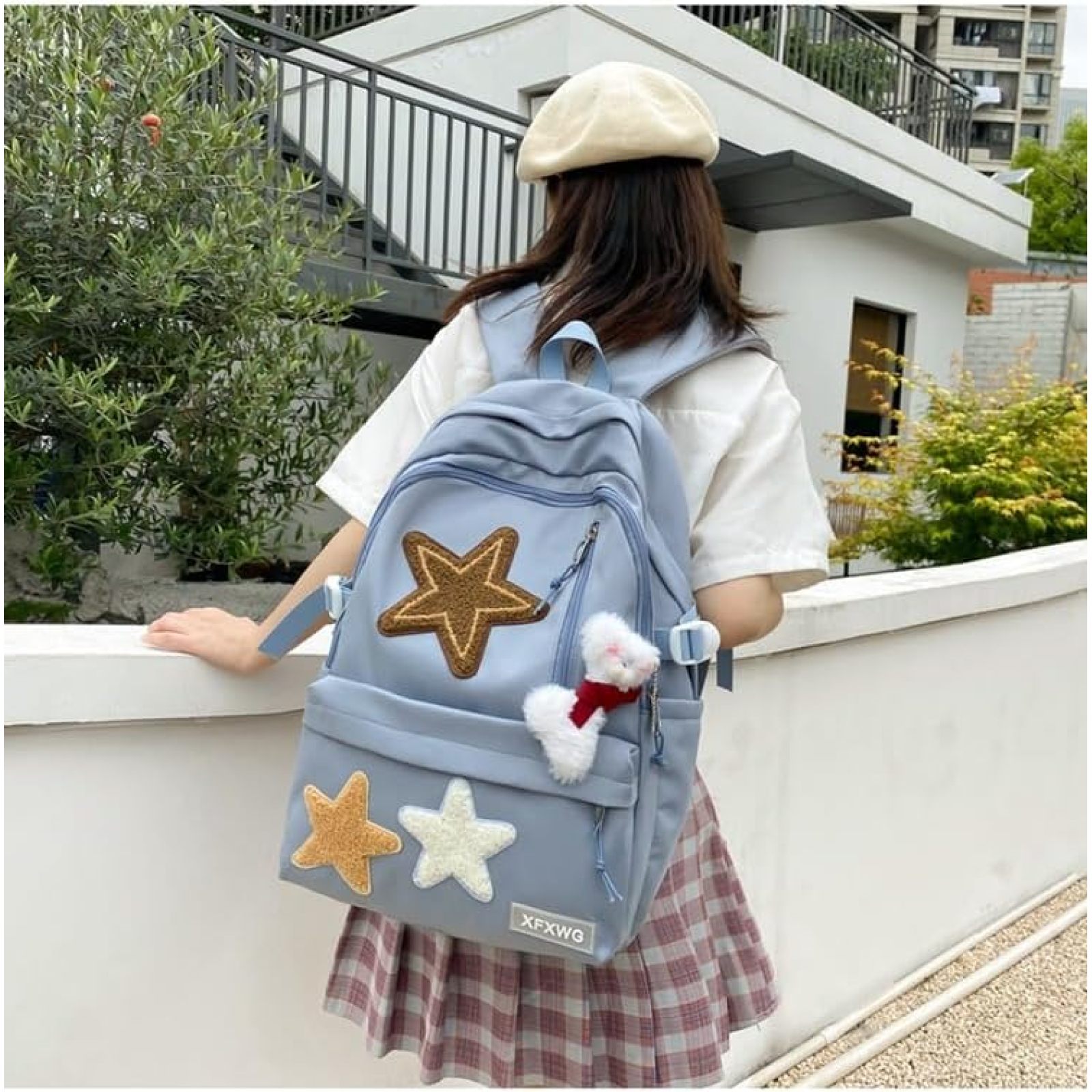 SQDWYGUO Y2k Backpack with Kawaii Pendant Aesthetic Star Backpack Cute Preppy Laptop Book Bag Back to College Supplie,Blue