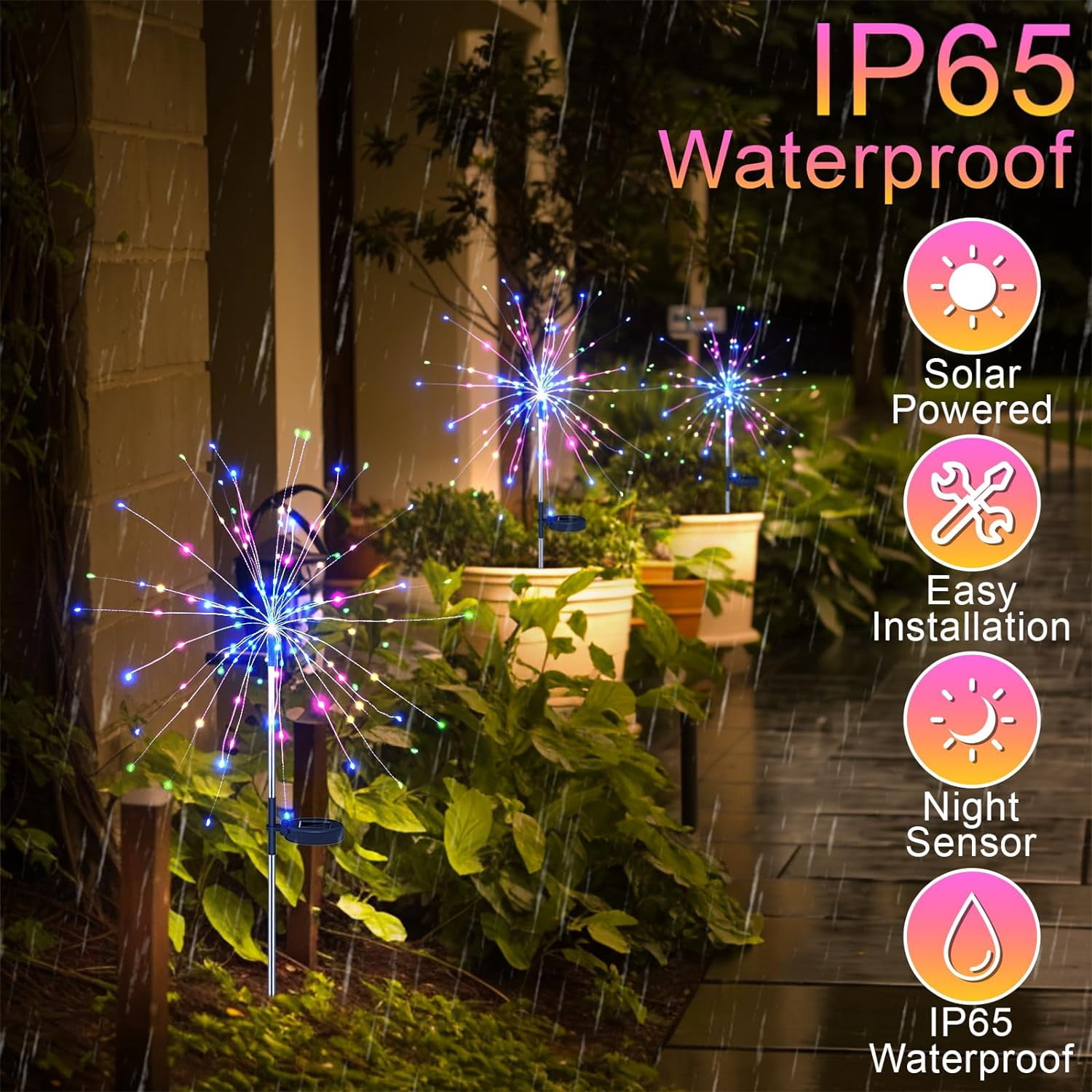 KOMI Solar Fireworks Lights Outdoor: Garden Fairy Light Waterproof for Yard Decorative Outside - LED Sparkler Colorful Lighting Patio House Christmas Decorations 4 Pack