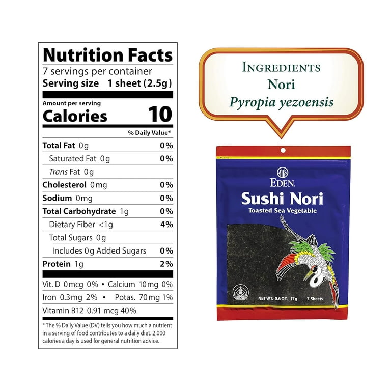 Eden Foods Sushi Nori, Toasted Sea Vegetable, 0.6oz - Walmart.com