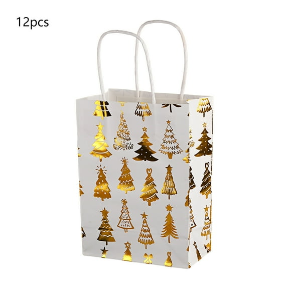 CuiLiyq 12 Pcs Christmas White Gift Bags with Gold Bronzing, Christmas Wrapping Bags with Handles, Xmas Gift Bags for Holiday Party Favors and Decor Supplies (Christmas Tree)