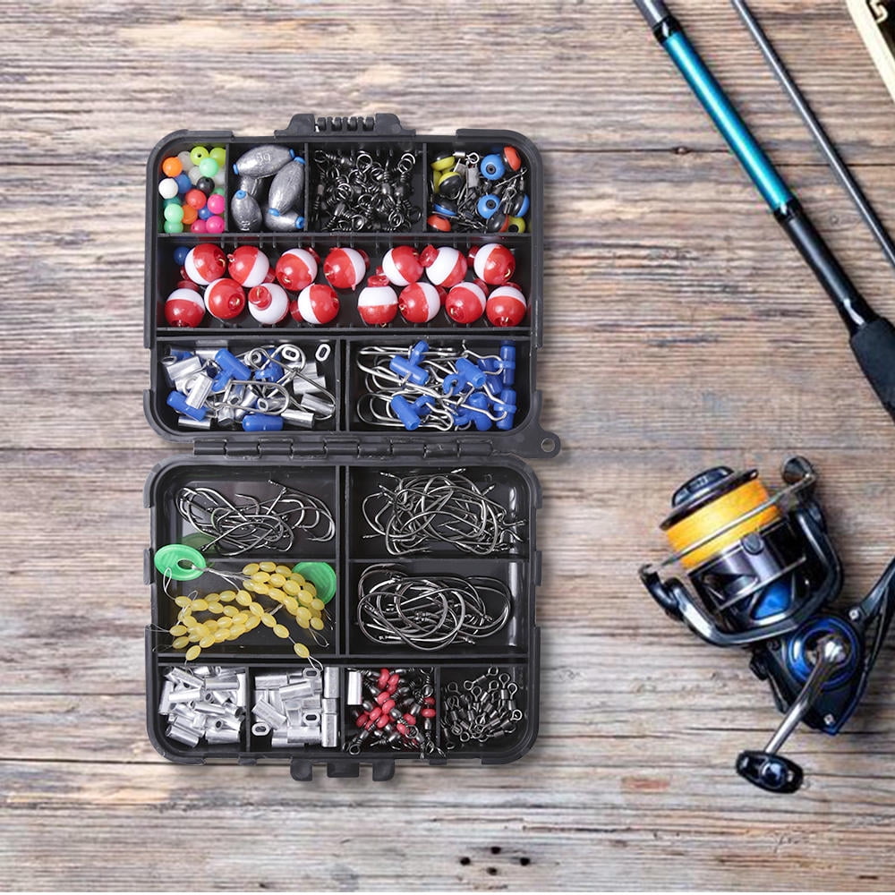 Suodoka 239‑Piece All‑In‑One Fishing Tackle Kit – Hooks, Swivels, Sinker Weights, Float Bobbers, 3‑Way Swivels & More in a Portable, Transparent Compartment Box