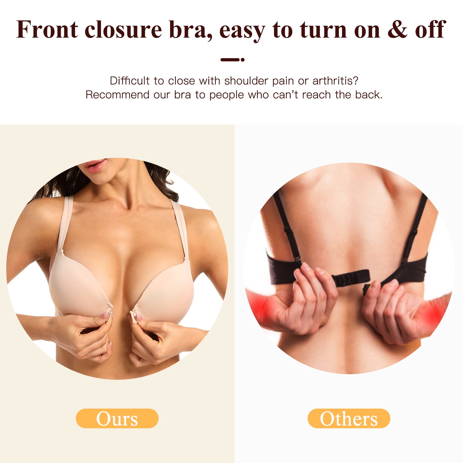 YANDW Front Closure Push-up Bra Strappy Thick Padded Cross Back Add 2 Cup Plunge Underwire Bras 38A, Beige