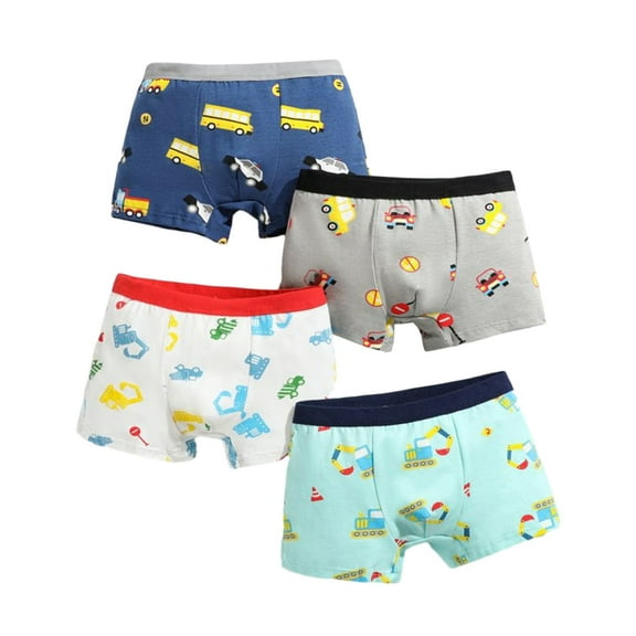 4Pcs/Pack Little Boys Boxers Shorts Cartoon Animal Print Soft Breathable Elastic Cotton Boyshort Panties