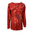 thumbnail image 3 of Mode Femmes Décontracté Vintage Imprimé Col en V Manches Longues Chemise Blouse Hauts, 3 of 5