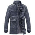 thumbnail image 2 of Chaqueta de cuero de PU con cuello alto largo de estilo europeo y americano, chaqueta de cuero de motocicleta lavada personalizada para hombre, más chaqueta de terciopelo, 2 of 5