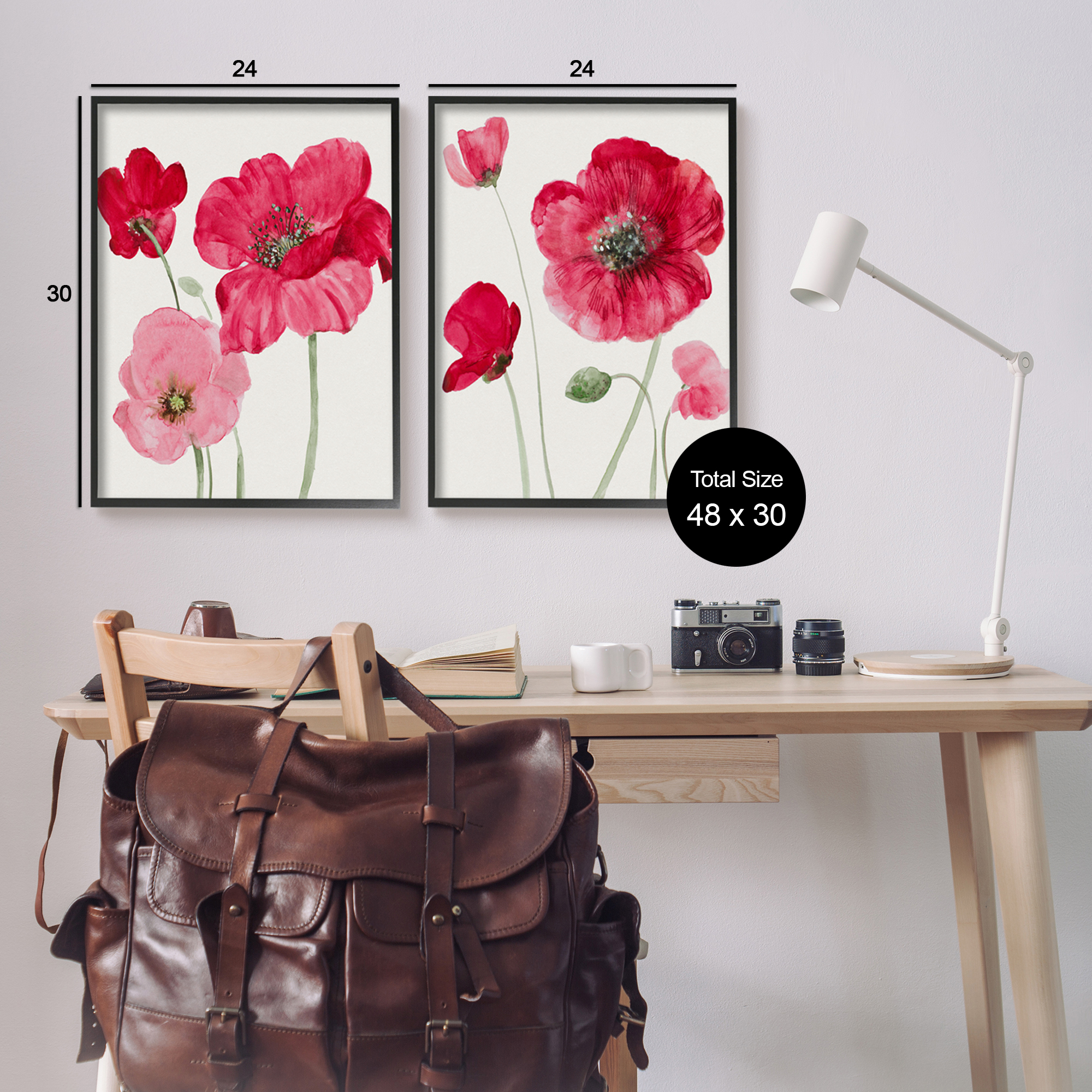 Stupell Bold Red Poppies Romantic Blooms Botanical & Floral Painting Black Framed Art Print Wall Art, Set of 2