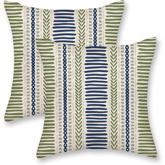 Sage Green Pillow Covers 18x18 Inch 2 Pcs Boho Navy Blue Grey Polka Dots Stripe Decor Throw Pillows Modern Geometric Outdoor Farmhouse Decoration Pillowcase Linen Cushion Cover for Couch Sofa