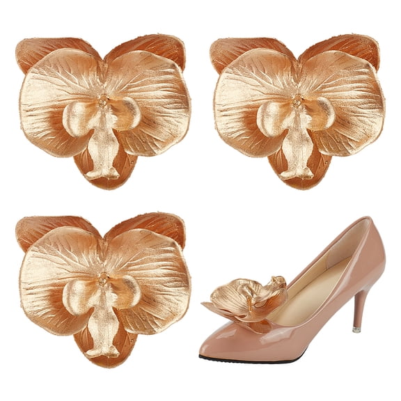 2pairs Plastic Shoe Decorations Detachable Shoe Buckle Clips Flower Golden 75x84x32mm