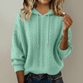 thumbnail image 4 of Women's Cable Knit Hooded Sweater, Solid Color Pullover, Windproof Casual Sweater, Fall Winter Spring Knit Top, Everyday Hooded Pullover Light Green XL, 4 of 4