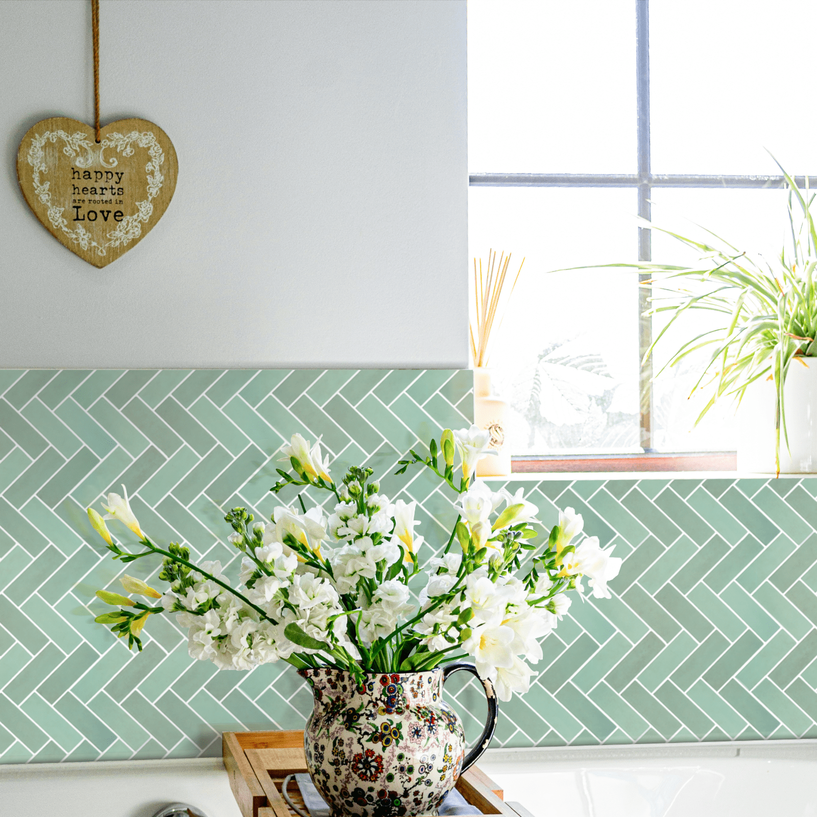 HOMEART Herringbone Peel and Stick Backsplash, 10-Sheet Self Adhesive 3D Stick on Wall Tiles for Kitchen Bathroom (Sage Green)
