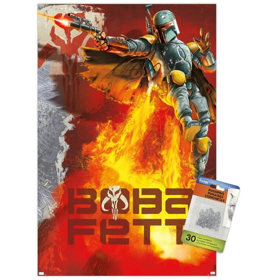 Star Wars: Saga - Boba Fett - Jet Pack Flames Wall Poster with Pushpins, 14.725" x 22.375"