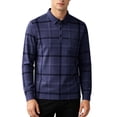 thumbnail image 2 of Ceisia Men's Plaid Print Long Sleeve Polo Shirt With Pocket Casual Business Solid Color Checkered Top Navy L Gift, 2 of 8