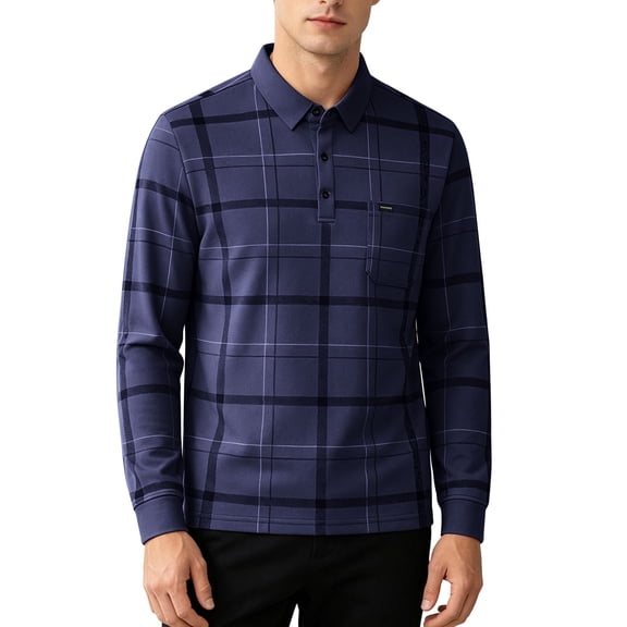 YSUEJPF Mens Plaid Dress Shirts Business Casual Button Long Sleeve Work Shirts Collared Comfy Golf Shirts with Chest Pocket