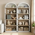 thumbnail image 6 of Juiluna Bookcase 5 Shelf Arched Bookshelf 71.65in Tall Bookcase Farmhouse Display Storage Rack Wooden Bookshelves for Home Office, Living Room (White/Natural), 6 of 8