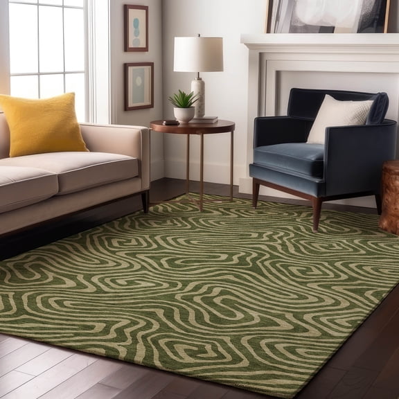 Addison Rugs Mayfield Premium Machine Washable Transitional Swirls Olive Rectangle Rug, 10' x 14'