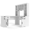 thumbnail image 4 of L-Shaped Computer Desk with 2 Cabinets and 2 Drawers, 11 Open Shelves and 1 Right Flip Shelf with Storage, with Power Outlet, for Study, Living Room and Office, White, 4 of 16