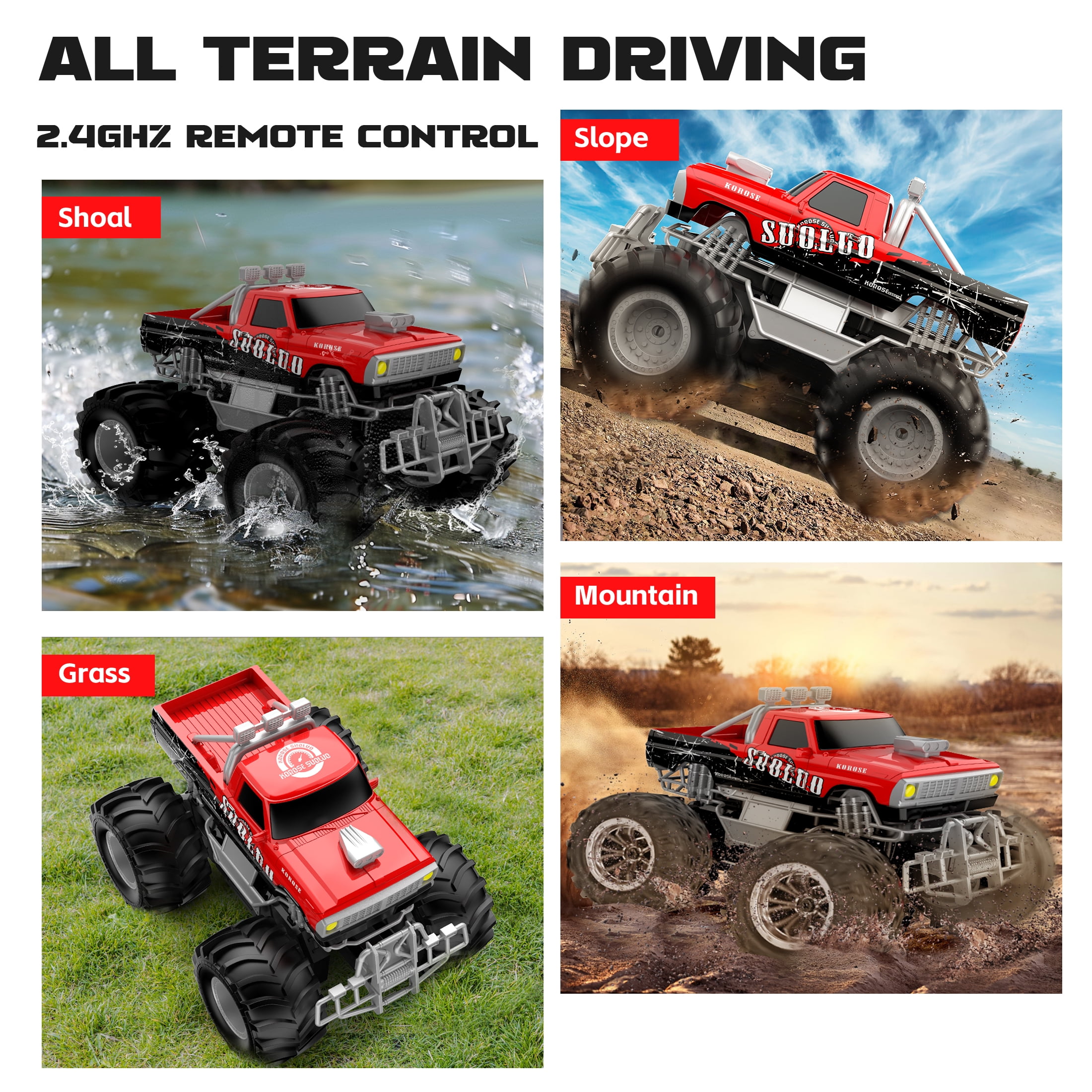 Amphibious RC Car 2.4GHz 1:16 All Terrain Waterproof Monster Truck & Boat for Kids, Perfect Christmas Gift for Boys Girls