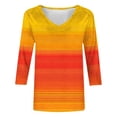 thumbnail image 6 of Uootdi 3/4 Sleeve Blouses Women V Neck Horizontal Stripe Gradient 3/4 Sleeve Curved Hem Relaxed Fit Tees Coastal Stroll Moisture Release Casual Shirts Women, 6 of 7