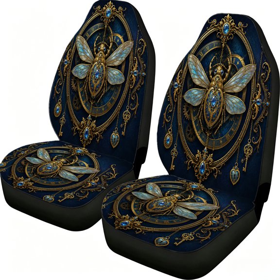 Verolix Ornate Sapphire Clockwork Bee Car Seat Covers, 2-Piece Front Protectors, Breathable Mesh Fabric Universal Fit for Trucks Vans Suvs