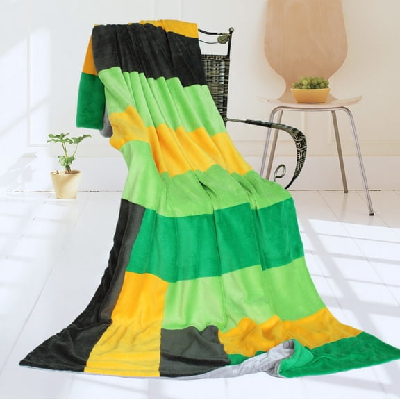 G&J Treasure Pyramid 59" X 78.7" Soft Coral Fleece Patchwork Blanket Brick Throw Blanket Yellow Green Color
