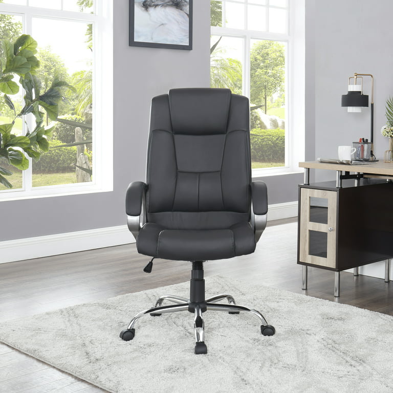 Halle High Back Executive Office Chair with Armrests Lumbar Support  Adjustable Height, Swivel and Lumbar Support, Premium Faux Leather  Comfortable Office Chair with Back Support - Gray 