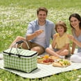 thumbnail image 7 of Insulated Collapsible Picnic Basket - Red & White Gingham - Portable Cooler Tote with Aluminum Handle for Camping, Beach & Outdoor Parties (1pc), 7 of 7