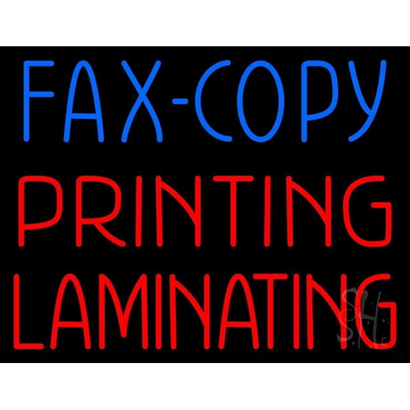 Fax Copy Printing Laminating LED Neon Sign 24 x 31 - inches, Clear Edge Cut Acrylic Backing, with Dimmer - Bright and Premium built indoor LED Neon Sign for Computer & Electronics store decor.