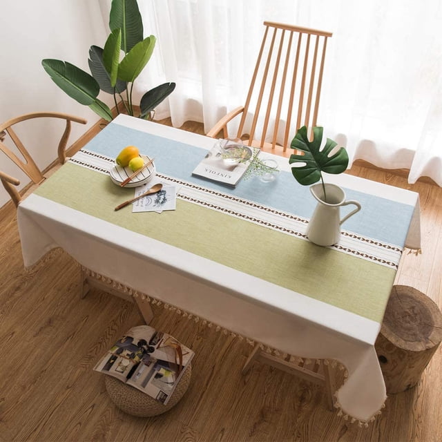 Cotton Linen Rectangle Tablecloth Table Cloth Heavy Weight Cotton Linen Dust-Proof Table Cover for Party Table Cover Kitchen Dinning(Green,90*140cm)