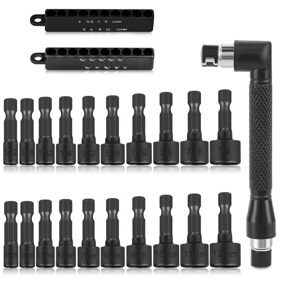20Pcs Power Nut Driver Bit Set for Impact Drill, 1/4” Hex Drill Bit Set with L Type Wrench Screwdriver Socket Set