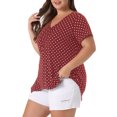 thumbnail image 2 of DARING DIVA Women's Plus Size V Neck Pintuck Short Sleeve Polka Dots Top 1X Burgundy, 2 of 6