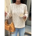 thumbnail image 4 of Women Long Sleeve Sweater Fall Ribbed Knit Pullover Loose Crewneck Cable Sweater Jumper Tops Apricot S, 4 of 7