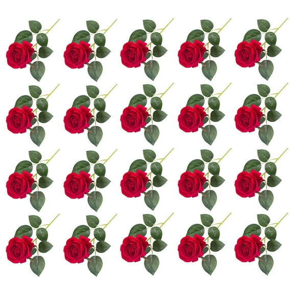 US 20 Pc Red Silk Roses Artificial Flowers Realistic Bouquet HomeDecor Xmas Gift