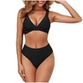 thumbnail image 2 of Womens V-Neck Bikini Set Wide Straps Push up Tops High Waist Bottom, Summer 2-Piece Bathing Suit Black S, 2 of 8